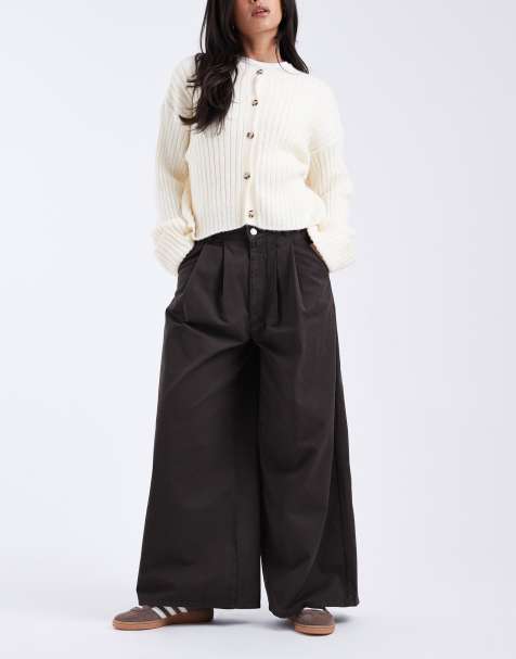 ASOS DESIGN wide leg pleated pants in paper touch cotton - view 1