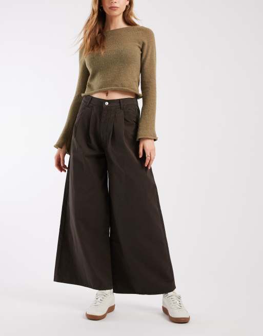 ASOS DESIGN wide leg pleated pants in paper touch cotton