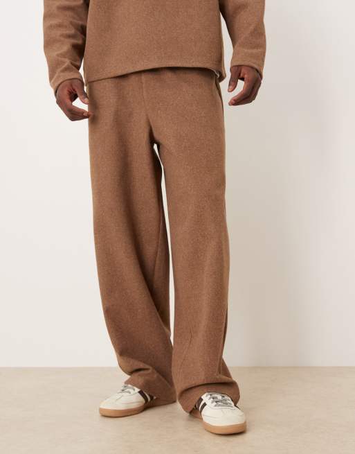 ASOS DESIGN wide leg pleated sweatpants in brown - part of a set