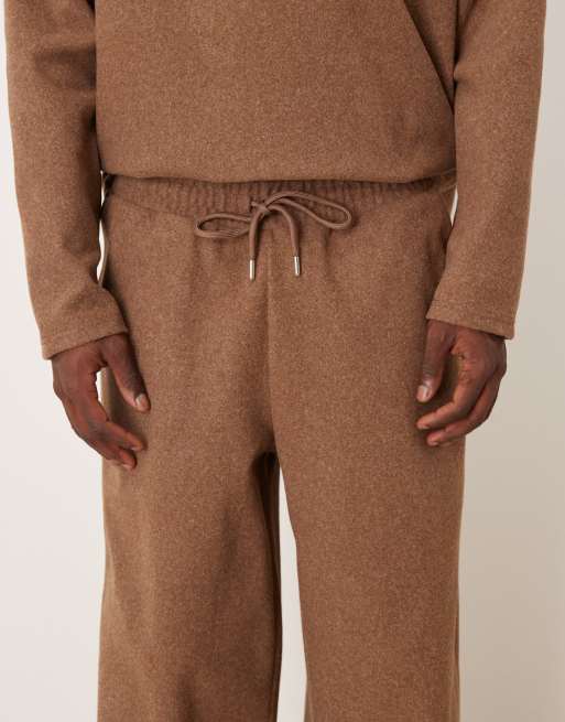 ASOS DESIGN wide leg pleated sweatpants in brown - part of a set