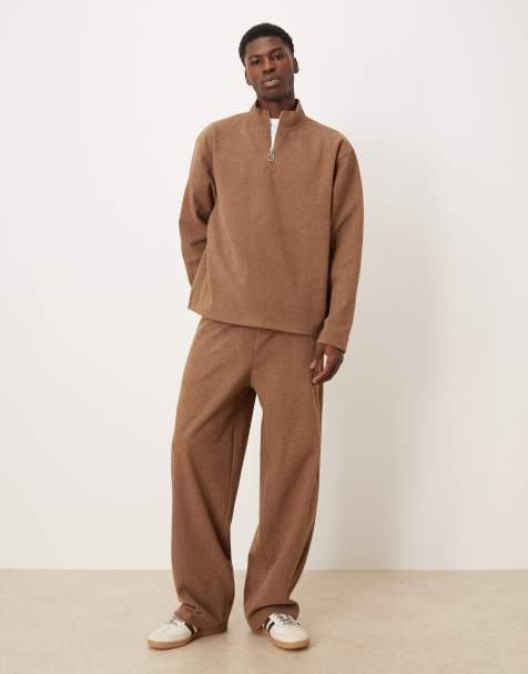 ASOS DESIGN wide leg pleated trackies in brown (Part of a set) - view 1