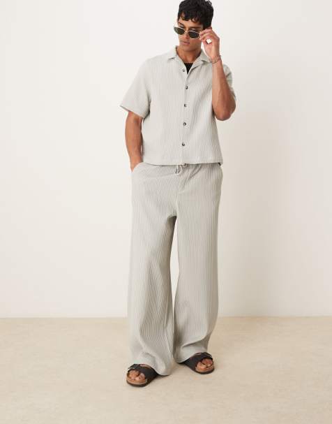 ASOS DESIGN co-ord wide leg plisse trousers in grey