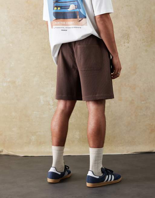 ASOS DESIGN wide leg plisse shorts in brown - part of a set