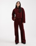 [ASOS DESIGN] ASOS DESIGN wide leg pocket detail cord pants in burgundy-Red 16 Burgundy