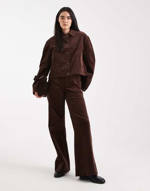 ASOS DESIGN wide leg pocket detail cord trouser in brown