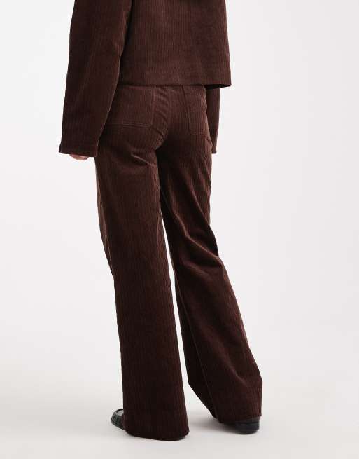 ASOS DESIGN wide leg pocket detail corduroy pants in brown