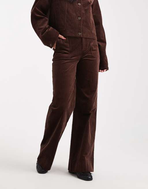ASOS DESIGN wide leg pocket detail corduroy pants in brown