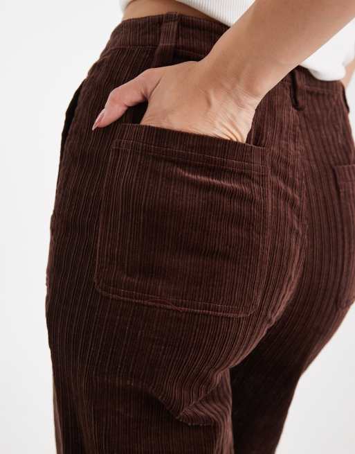 ASOS DESIGN wide leg pocket detail corduroy pants in brown
