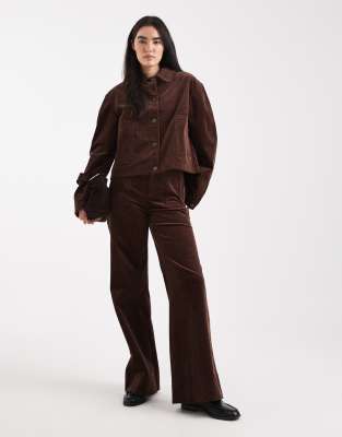 Asos Design Wide Leg Pocket Detail Corduroy Pants In Brown