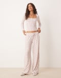 [ASOS DESIGN] ASOS DESIGN wide leg pointelle pants in ditsy floral (part of a set)-Multi XS Ditsy floral