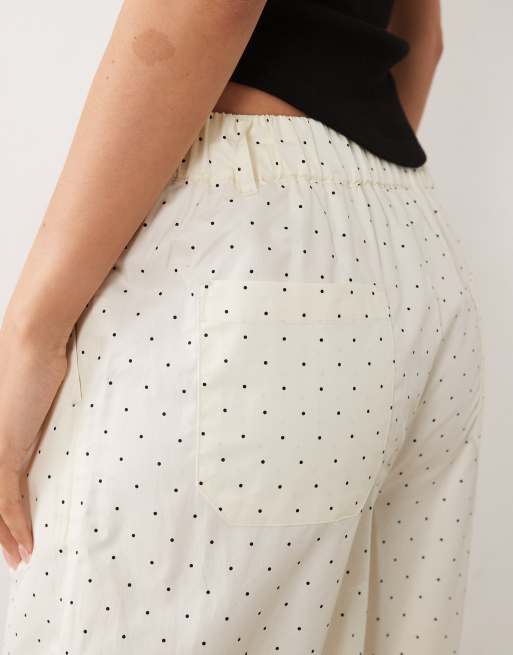 ASOS DESIGN wide leg polka dot pants with cuffed hem in butter yellow, 3 of 5