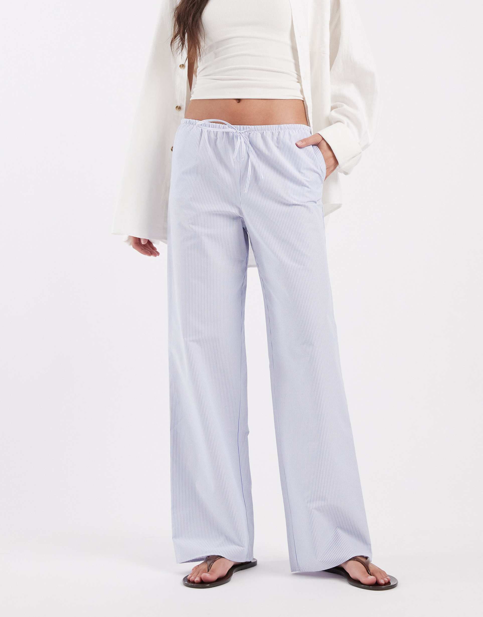 asos design wide leg pull on pants in blue stripe