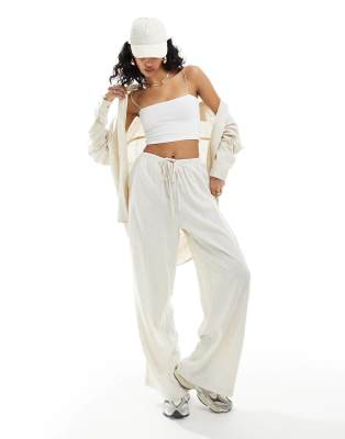 Asos Design Wide Leg Pull On Pants With Linen