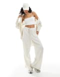 [ASOS DESIGN] ASOS DESIGN wide leg pull on pants with linen in natural-Neutral 18 Natural