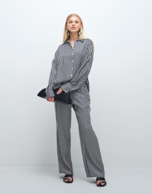 Asos Design Wide Leg Pull On Satin Pants In Multi