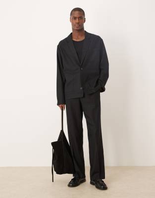ASOS DESIGN ASOS DESIGN wide leg pull on suit trousers in black twill