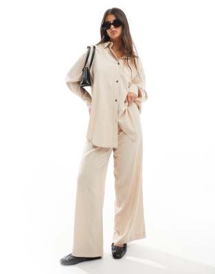 ASOS DESIGN wide leg pull on textured trousers co-ord in stone - STONE-Neutral