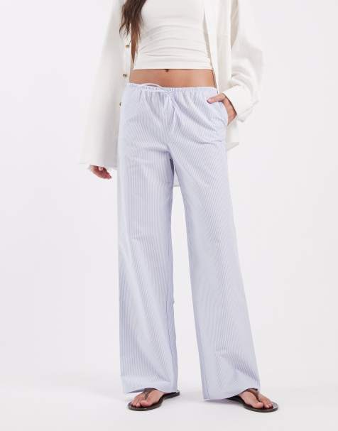 ASOS DESIGN wide leg pull on trouser in blue stripe