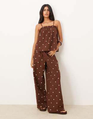 ASOS DESIGN ASOS DESIGN wide leg pull on trouser in chocolate polka dot-Multi