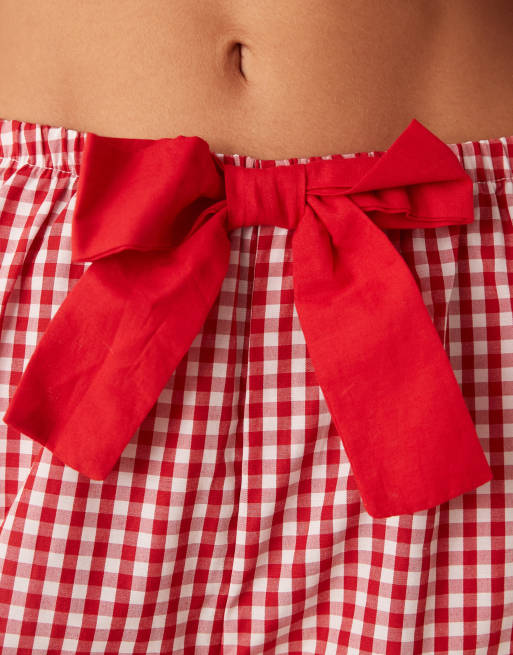 ASOS DESIGN wide leg pyjama pants in red gingham (part of a set), 2 of 5