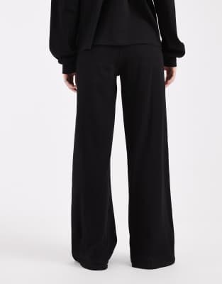 Asos Design Wide Leg Ribbed Sweatpants In Black