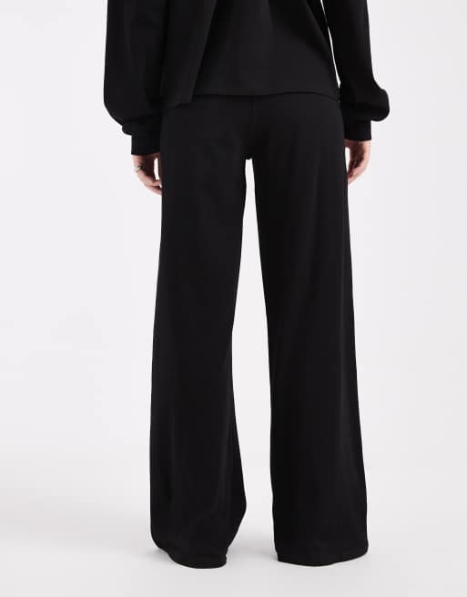 ASOS DESIGN wide leg ribbed trackies in black (part of a set), 2 of 5