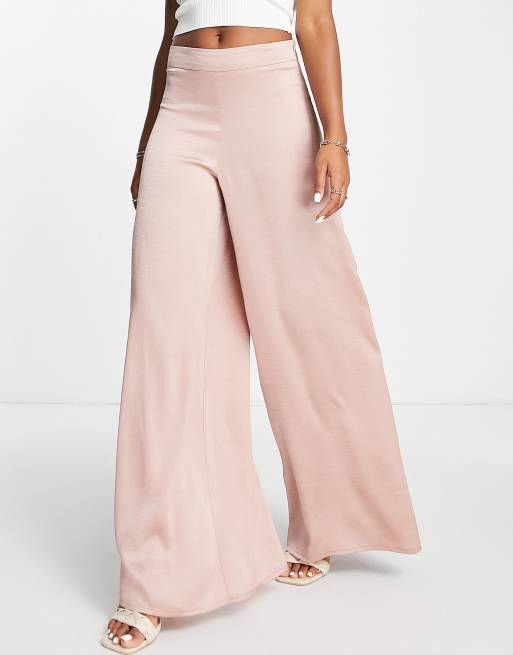 ASOS DESIGN wide leg suit pant with linen in dusty pink