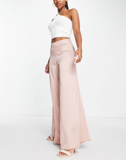 ASOS DESIGN high rise wide leg pants in stone