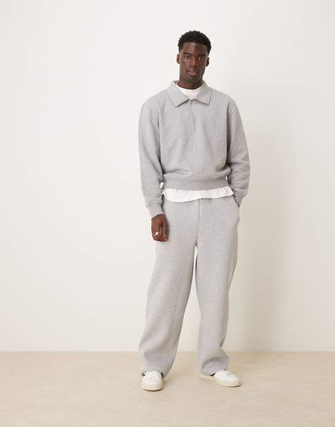 ASOS DESIGN wide leg scuba joggers in grey marl - view 1
