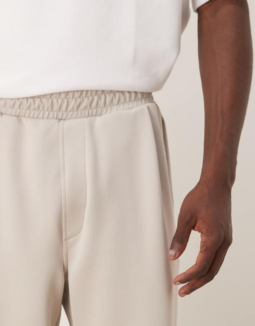 ASOS DESIGN wide leg scuba-style fabric smart sweatpants in beige - part of a set