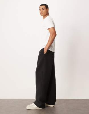 Asos Design Wide Leg Scuba-style Fabric Sweatpants In Black