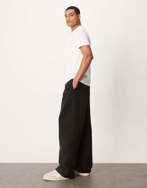 ASOS DESIGN wide leg scuba-style fabric sweatpants in black