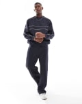 [ASOS DESIGN] ASOS DESIGN wide leg scuba-style fabric trackies with piping in navy (part of a set) L Sky captain