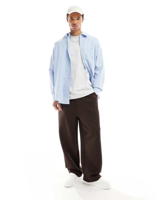 ASOS DESIGN wide leg scuba trackies in brown