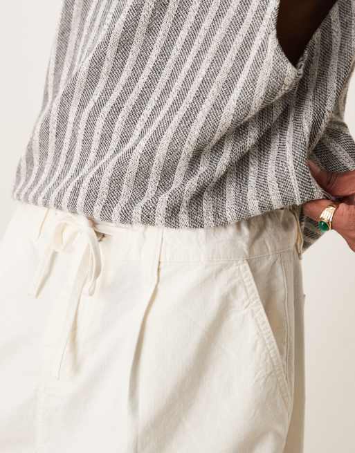 ASOS DESIGN wide shorter length pleated shorts with drawstring in white