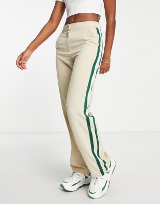 ASOS DESIGN wide leg trouser in stripe with waistband detail in