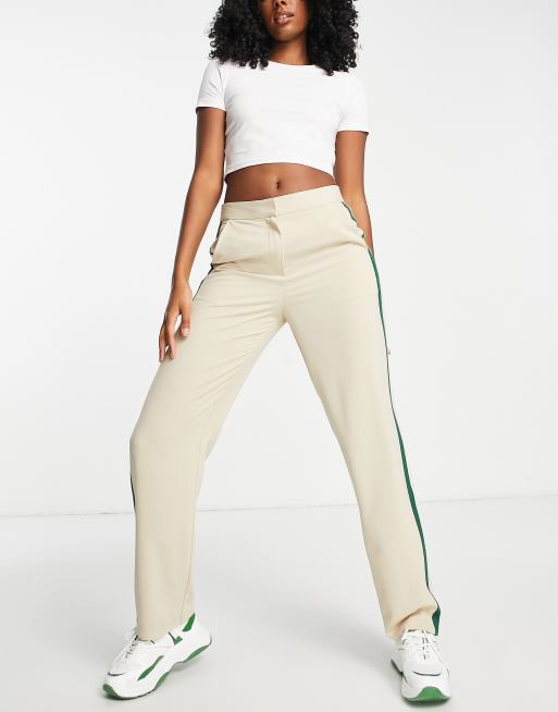 ASOS DESIGN wide leg side stripe trousers in cream