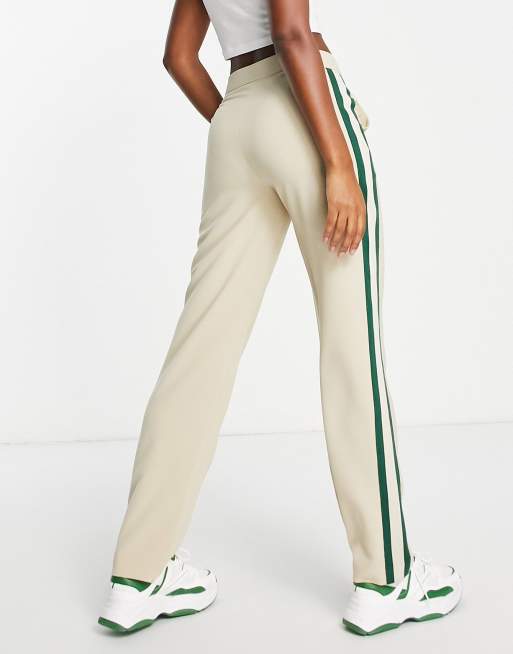 ASOS DESIGN wide leg side stripe trousers in cream