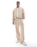 [ASOS DESIGN] ASOS DESIGN wide leg smart cargo pants in beige (part of a set)-Neutral S BEIGE