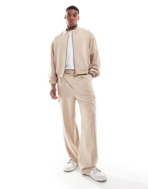 ASOS DESIGN wide leg smart cargo pants in beige - view 1