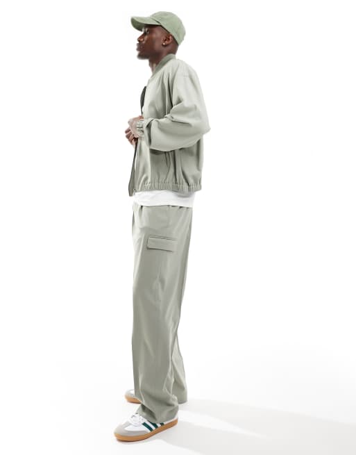 ASOS DESIGN wide leg smart cargo pants in green - part of a set, 2 of 5