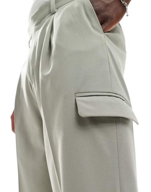 ASOS DESIGN wide leg smart cargo pants in green - part of a set, 3 of 5
