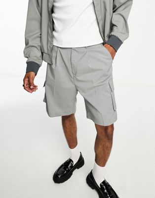ASOS DESIGN wide leg smart co-ord cargo shorts in grey with pocket detailing - ASOS Price Checker