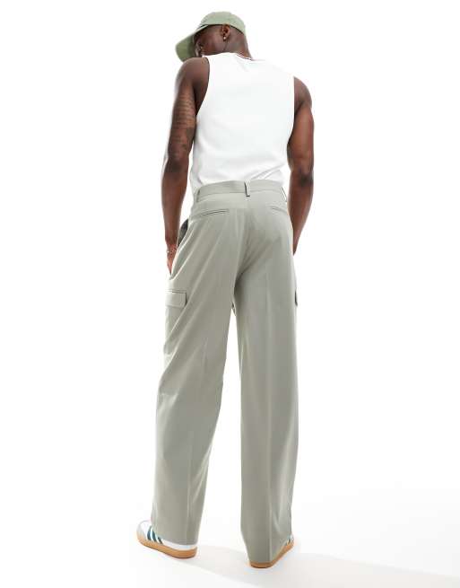 ASOS DESIGN wide leg smart co-ord cargo trouser in green, 5 of 5