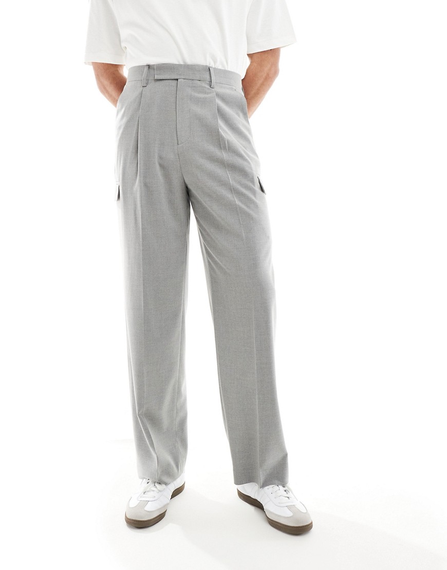 ASOS DESIGN wide leg smart co-ord cargo trouser in grey