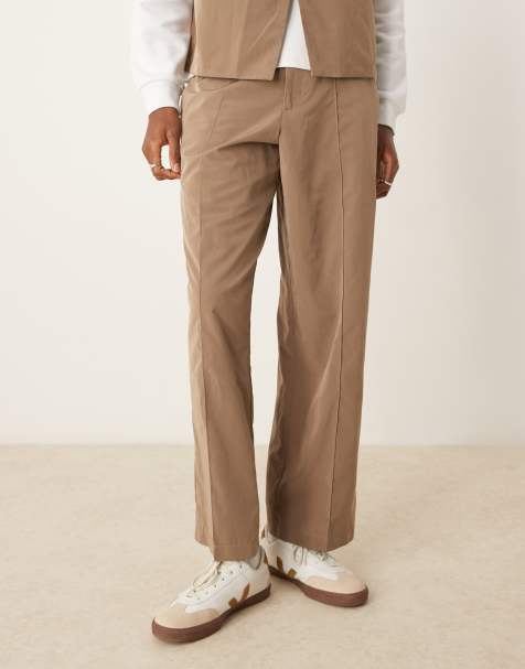 ASOS DESIGN wide leg smart co-ord trousers in brown tech fabric with elasticated waist - view 1