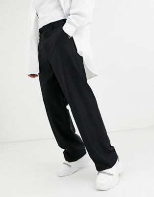 ASOS DESIGN wide leg smart pants in black 100% wool | ASOS