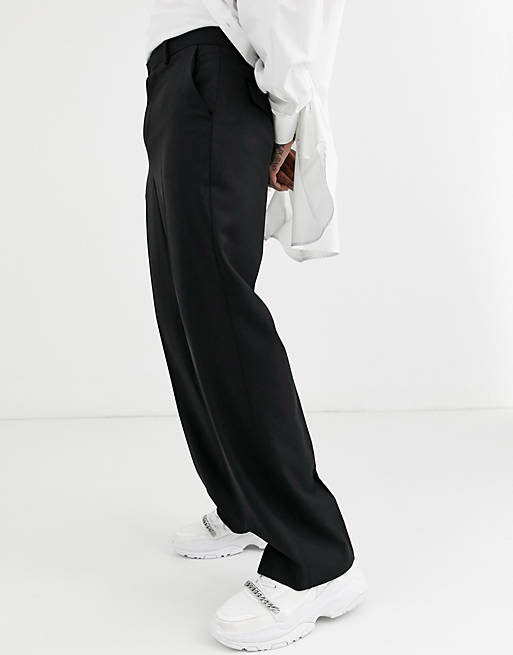 ASOS DESIGN wide leg smart pants in black 100% wool