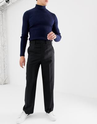 mens wide leg wool trousers