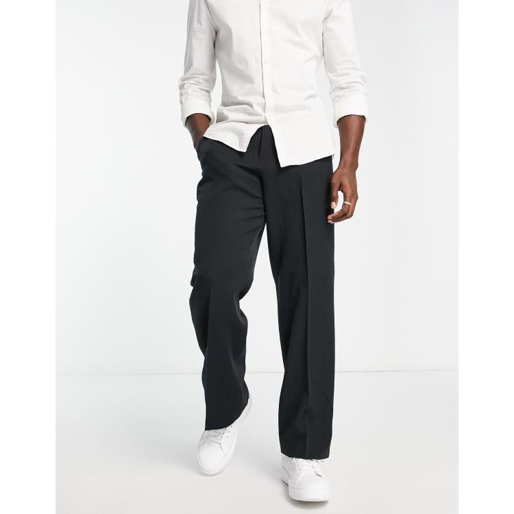 ASOS DESIGN linen straight leg trouser in black